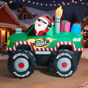 7 FT Long Santa in Monster Truck Christmas Inflatables Outdoor Decorations, Christmas Blow Up Santa Claus Yard Decorations for Garden Lawn Xmas Decor