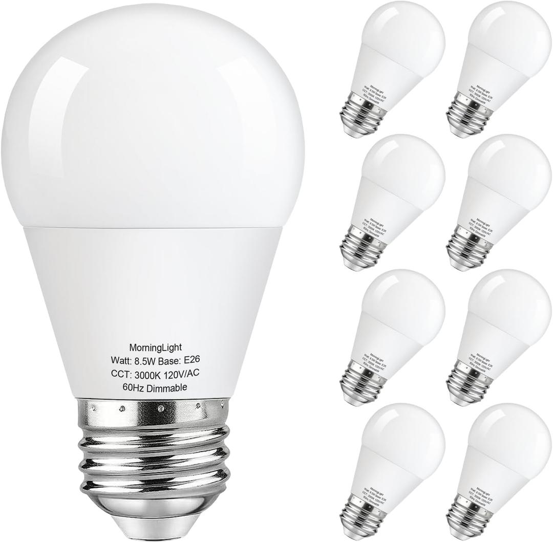 MorningLight Dimmable A15 LED Light Bulb 75 Watt Equivalent, 3000K Soft White, 800LM, 8.5W A15 Light Bulbs 75 Watt Soft White for Wall Sconces, Pendant, 25000+ Hours Lifespan, 8Pack