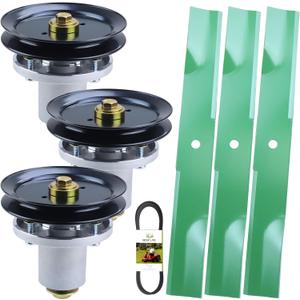 60 Inch Mower Deck Rebuild Kit Includes 3 Pack 607418 Spindle Assembly 604704 Spindle Pulley 604711 Belt and 793794 Blade Replaces 601804 Spindle Assembly