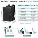 Lay Flat Carry on Travel Backpack, 30L Airline Approved, Fits 16" Laptop, USB-C & USB-A, Water Resistant, Black