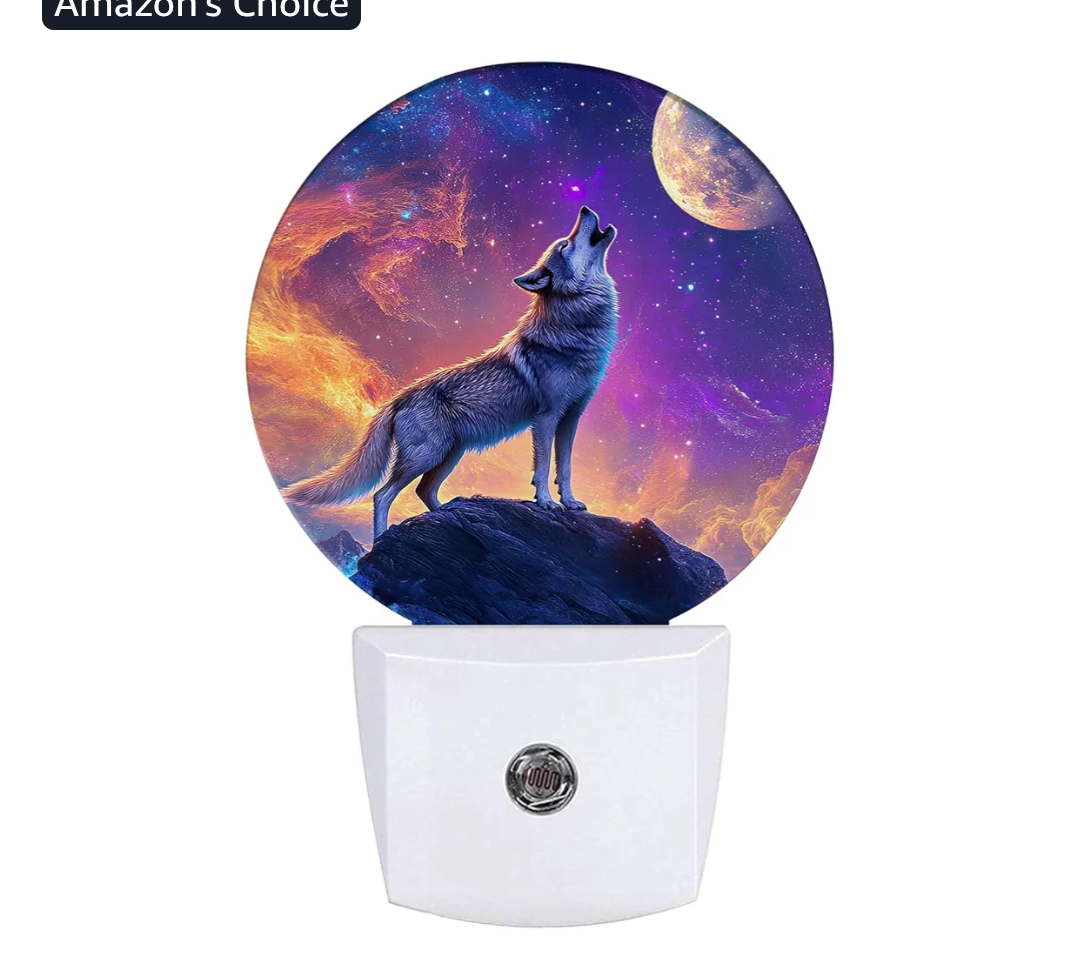Wolf Night Light Full Moon Night Lights LED Lamp Round Plug into Wall Nightlight with Dusk to Dawn Sensor Home Hallway Stairway Kitchen Decor