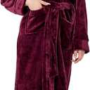 Womens Fleece Hooded Fluffy Bathrobe Plush Long soft cozy Winner Warm fuzzy Spa Robe with deep pockets (Large, Red)