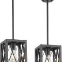 KEESFU Farmhouse Pendant Light with Metal Cage,1 Light Black Pendant Lighting for Kitchen Island,39 Inch Adjustable Rods for Flat and Slop Ceiling,Kitchen Island Hallway Foyer.2 Pack.
