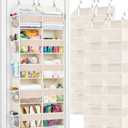 2 Pack Over the Door Organizer 5 Tiers, Extra Large Behind Door Storage of 10 Compartments, 80 lbs Weight Capacity Over Door Organizer, Door Hanging Organizer for Closet, Diaper Organizer, Beige