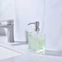 Square Clear Glass Dish Soap Dispenser, Antique Design Refillable Hand Soap Dispenser with Rust Proof Stainless Steel Pump, 13.5 oz Lotion Dispenser for Bathroom Vanity, Kitchen Countertop