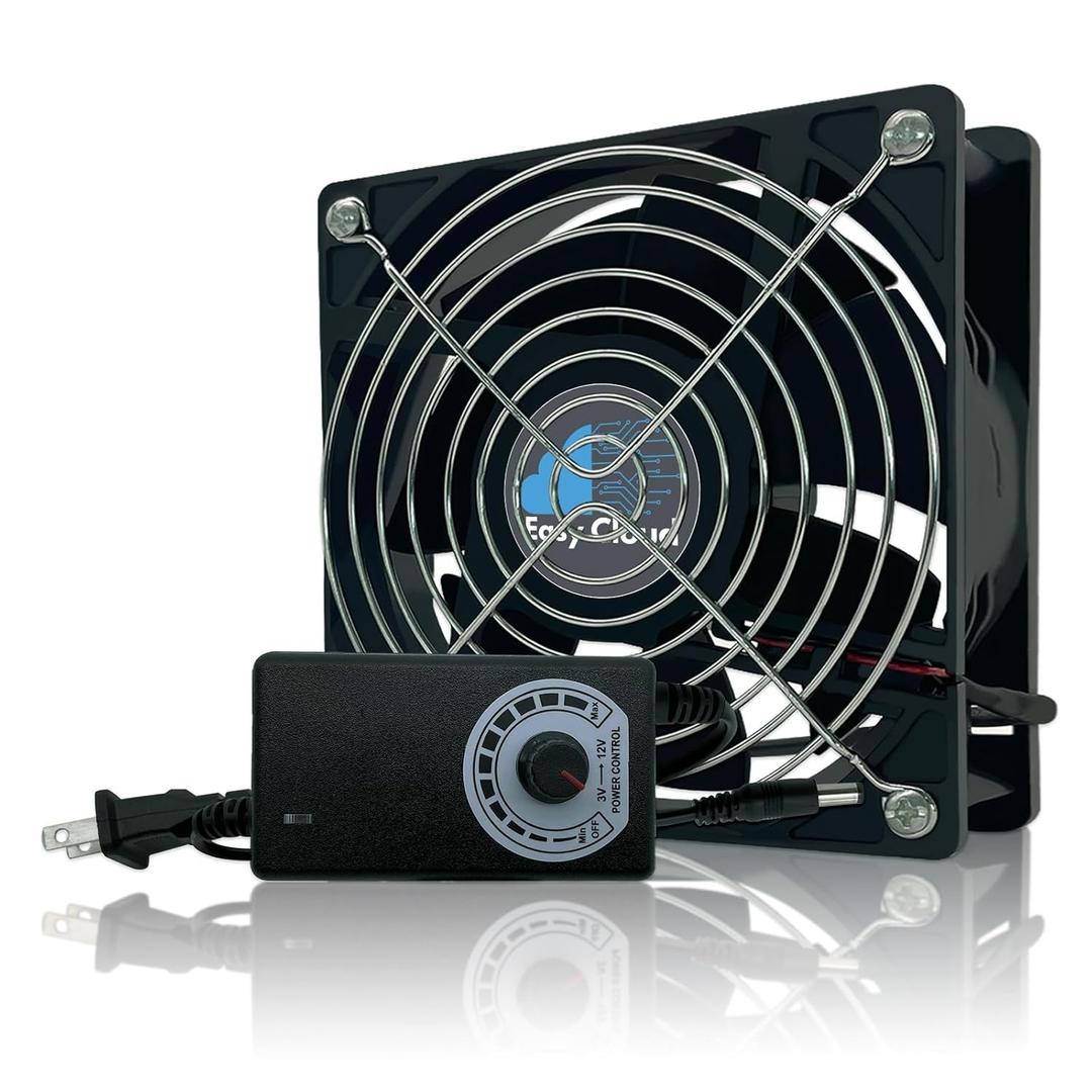Computer Fan with AC Plug, 120mm Variable Speed Axial Muffin PC Fan with Controller 120V 110V 220V Small 12V Case Cooling for PC Server Cabinet DVR TV Router Receiver Xbox Greenhouse