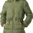 Amazon Essentials Women's Heavyweight Quilted Hooded Puffer Winter Jacket with Adjustable Waist (X-Large, Olive)