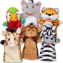 Melissa & Doug Safari Buddies Hand Puppets, Set of 6 (Elephant, Tiger, Parrot, Giraffe, Monkey, Zebra) Soft, Plush Puppet, Stuffed Animals, Pretend Play Toddler Toys for Girls & Boys 2+