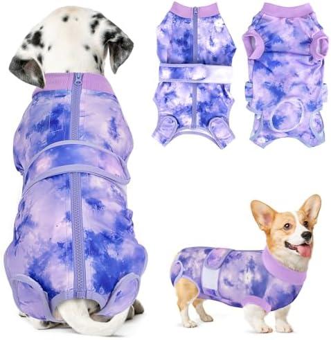 Lukovee Recovery Suit for Dogs, Zipper On Recovery Suit for Female Male Dog, Onesie Abdominal Wounds Cone E-Collar Alternative Prevent Licking Spay Recovery Suit (XX-Large, Purple Tie-dye)