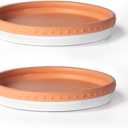 YBX 8-inch Plant Saucer Premium Terracotta Saucer Round Ceramic Plant Trays, Pack of 2 (White/Terracotta)