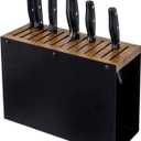 MyGift 13 Slot Deluxe Natural Acacia Solid Wood and Matte Black Metal Universal Knife Block, Kitchen Countertop Cutlery Holder, Safe Blade Storage Knives Rack