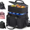 Double Deck Large Lunch Box for Women, Expandable Black Adult Lunch Box with Shoulder Strap, Leakproof Insulated Black Lunch Bag, 24 cans Adult Lunch Bag, Womens Lunch Bags for Work Travel Hiking