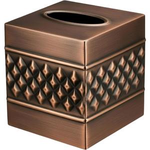 Monarch Abode Tissue Box Cover Square  Handcrafted Geo Embossed Antique Copper Finish Metal Tissue Holder Box for Bathroom Accessory, Aesthetic Decorative Facial Napkin Cube for Modern Home Dcor