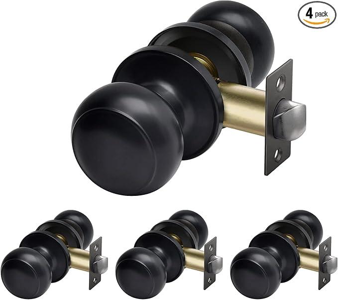 CML Hardware Matte Black Passage Door Knob, Interior Door Lock for Hallway Closet, No Locking, Keyless Round Ball Handle