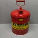 Justrite 5 Gallon Type I Red Safety Gas Can for Gasoline with Flame Arrester and Self-Closing Lid, Made in the USA, Galvanized Steel Flammable Storage Can, 7150100