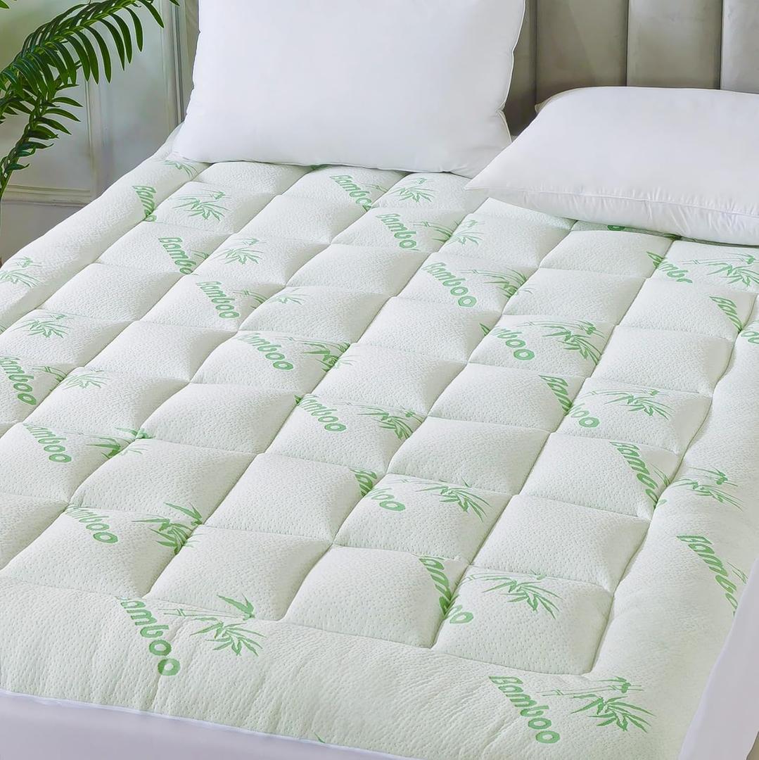 Bamboo_Viscose Mattress Topper King Size, Thick Pillow Top Mattress Pad with Stretchable Pockets for 6-18 inches Mattress, Soft Breathable Mattress Topper for Back Pain Relief