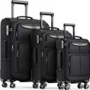 SHOWKOO Luggage Sets 3 Piece Softside Expandable Lightweight Durable Suitcase Sets Double Spinner Wheels TSA Lock Black (20in/24in/28in)