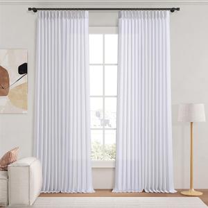 Pinch Pleated Memory Trained Shaped 104 Inches Extra Long White Linen Curtains for Living Room, Light Filtering Non See Through Drapes for Dining Room Bedroom Curtain Panels Back Tab Top 8-2/3 FT