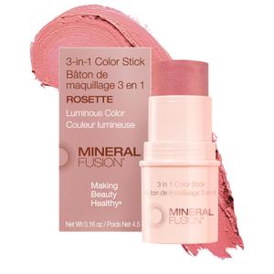 Mineral Fusion 3-in-1 Color Stick - Hydrating Cream Blush Tint for Cheek, Lip and Eye - Natural Multi Use Makeup (Rosette)