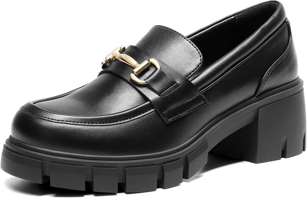 DREAM PAIRS Loafers for Women Platform Chunky Loafers Slip On Casual Shoes (12, Black)