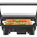 Chefman Electric Panini Press Grill and Gourmet Sandwich Maker w/ Non-Stick Coated Plates, Opens 180 Degrees to Fit Any Type or Size Food, Dishwasher Safe Removable Drip Tray, Stainless Steel/Black