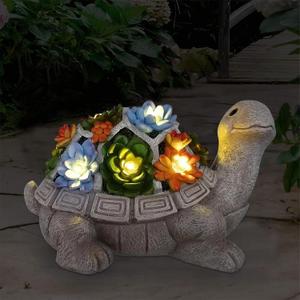 Nacome Solar Garden Outdoor Statues Turtle with Succulent and 7 LED Lights - Lawn Decor Tortoise Statue for Patio, Balcony, Yard Ornament - Unique Housewarming Gifts (Grey Turtle)