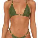 MIKETAI Sexy Bikinis for Women 2 Piece Bikini Spaghetti Strap Swimsuits Solid Color Bathing Swimwear Triangle Bathing Suit (Green, M)