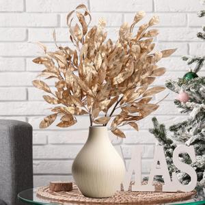 Giegxin 18 Inch Christmas Gold Bay Leaf Picks 6 Pcs Artificial Gold Christmas Decoration Bay Leaf Spray Stems Branch for Xmas Tree DIY Xmas Wreath Garland Home Decor