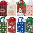 YANGTE Small Christmas Gift Bags 16 Pack with Tissue Paper & Handles, 8.66"6.3"3.15", Reusable Non-Woven Xmas Gift Bags Bluk for Presents Goody Cookie Holiday Parties