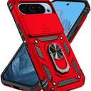 SunStory Compatible with Google Pixel 10 / Pixel 10 Pro Case with HD Screen Protector & Slide Camera Cover & Rotated Ring Kickstand, [Military-Grade] Phone Case for Pixel 10/10 Pro, Red