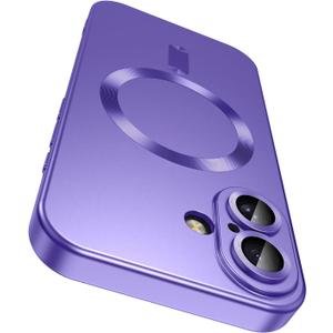 Magnetic for iPhone 17 Case [Compatible with MagSafe][Built-in Camera Lens Protector] Slim Thin Soft Silicone Bumper Shockproof Metallic Luster Phone Case (Purple)