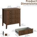 Night Stand, Fluted 3 Drawer Wide Farmhouse Nightstand with Gold Handle, Larger Wider Modern Bedside End Table for Bedroom, Living Room, Walnut