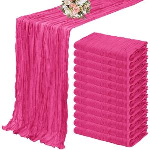 12 Pack Cheesecloth Table Runner 35 x 120 inch Long Boho Cheese Cloth Gauze Table Runners Semi Sheer Table Runner for Wedding Decor, Bridal Shower, Birthday Party (Hot Pink)