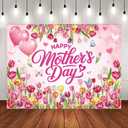 Happy Mother's Day Backdrop Mother's Day Party Photoshoot Background Pink Floral Mothers Day Party Decoration Banner Booth Props (94x70inch(8x6FT))