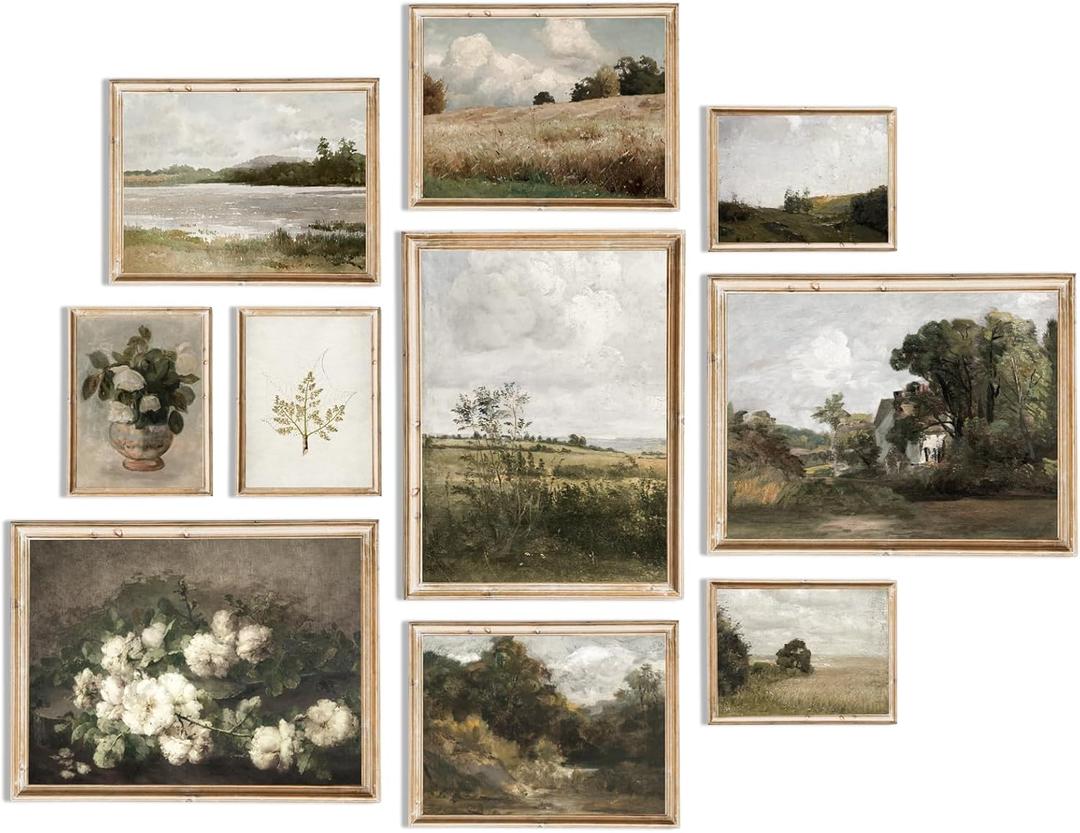 uniro Vintage Wall Art Decor Prints Farmhouse Wall Decor Vintage French Country Canvas Wall Art Prints Nature Landscape Flower Botanical Painting Poster Rustic Cottage core Decor Retro Aesthetic (Retro 03 - 10pcs)