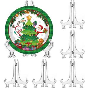 6 Pack 9 Inch Clear Plastic Easels or Stand/Plate Holders to Display Pictures or Other Items at Weddings, Plate Stands for Home Decoration, Birthdays, Tables