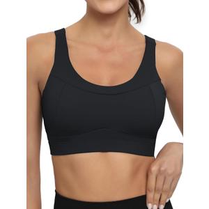 RUNNING GIRL High Impact Sports Bras for Women,Racerback Running Bra Workout Crop Tank Tops Longline Sports Bra Push up (Black, L)