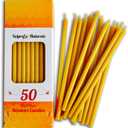 50 All Natural Dcor 100% Pure Beeswax Taper Candles  Tall (6 in), Unscented, Dripless, Smokeless, Slow Burning, Non Toxic, Honey Scent - for Home, Dinner, Cake, Prayer, Church, Hanukkah, Christmas