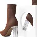 Shoe'N Tale Women's Knit Sock Ankle Boots Pointed Toe Clear Mid Heel Slip-on Stretch Booties Shoes (9)