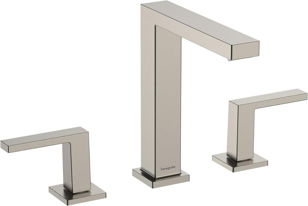 hansgrohe Tecturis E Widespread -Handle -Hole 8-inch Tall Bathroom Sink Faucet in Brushed Nickel, 73031821