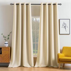 MIULEE Room Darkening Curtains Thermal Insulated Drapes Solid Window Treatment Set Grommet Top Light Blocking Blackout Curtain for Living Room/Bedroom 2 Panels 52 x 96 inch Cream Beige