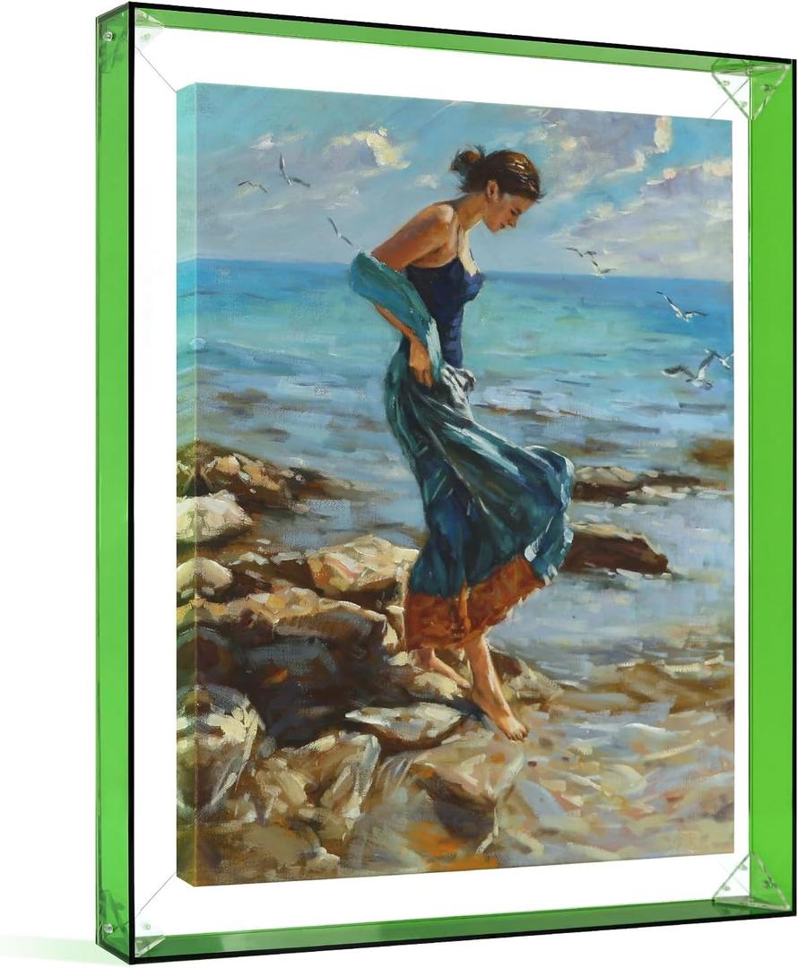 Canvas Floater Frame for 16x20 Oil Paintings, DIY Acrylic Floating Frames for Modern Abstract Art Prints Home Office Kitchen Wall Decor Wedding Mothers Day Christmas Gift (Green)