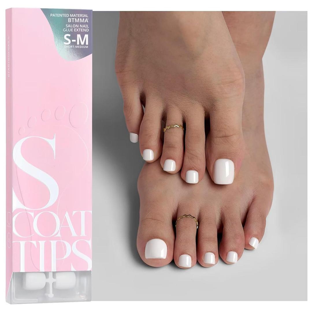 BTArtboxnails SCOATTIPS Toe Nail Tips - White Press On Toenails for Women, 160 Pcs 16 Sizes Short Soft Gel Toe Nail Press Ons, Soak Off Acrylic Fake Toe Nail Extensions (Include Nail Tips ONLY)