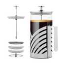 OVENTE French Press Coffee Maker 34 Ounce with Heat Resistant Borosilicate Glass, Stainless Steel Design and 4-Level Filter System, Portable Cold Brewer Pot for Travel, Camping or Gift, Silver FSD34P