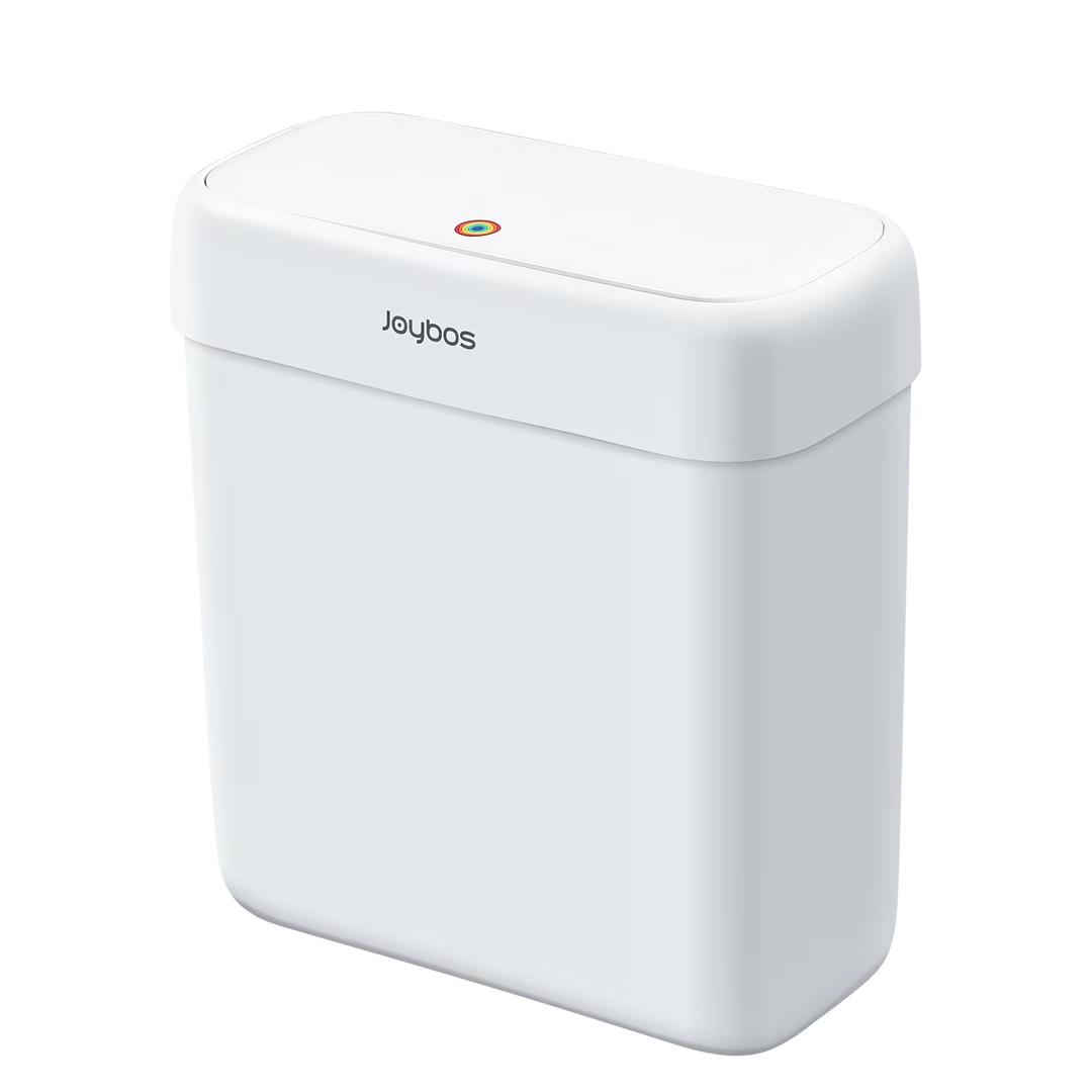 Small Bathroom Trash Can with Lid, 2.6 Gallons / 10 L Slim Plastic Garbage Bin with Pop-Up Lid, Mini Waste Basket Can Dog Proof for Kitchen, Bedroom, Office, Laundry, Toilet, Rv, White