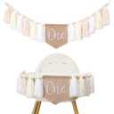 1st Birthday High Chair Tassel Banner - Girls First Birthday Party Decorations,One Tassel Garland For Girls Birthday,Baby Smash Cake Party Decor,Tassel Highchair Banner Photo Backdrop (White)