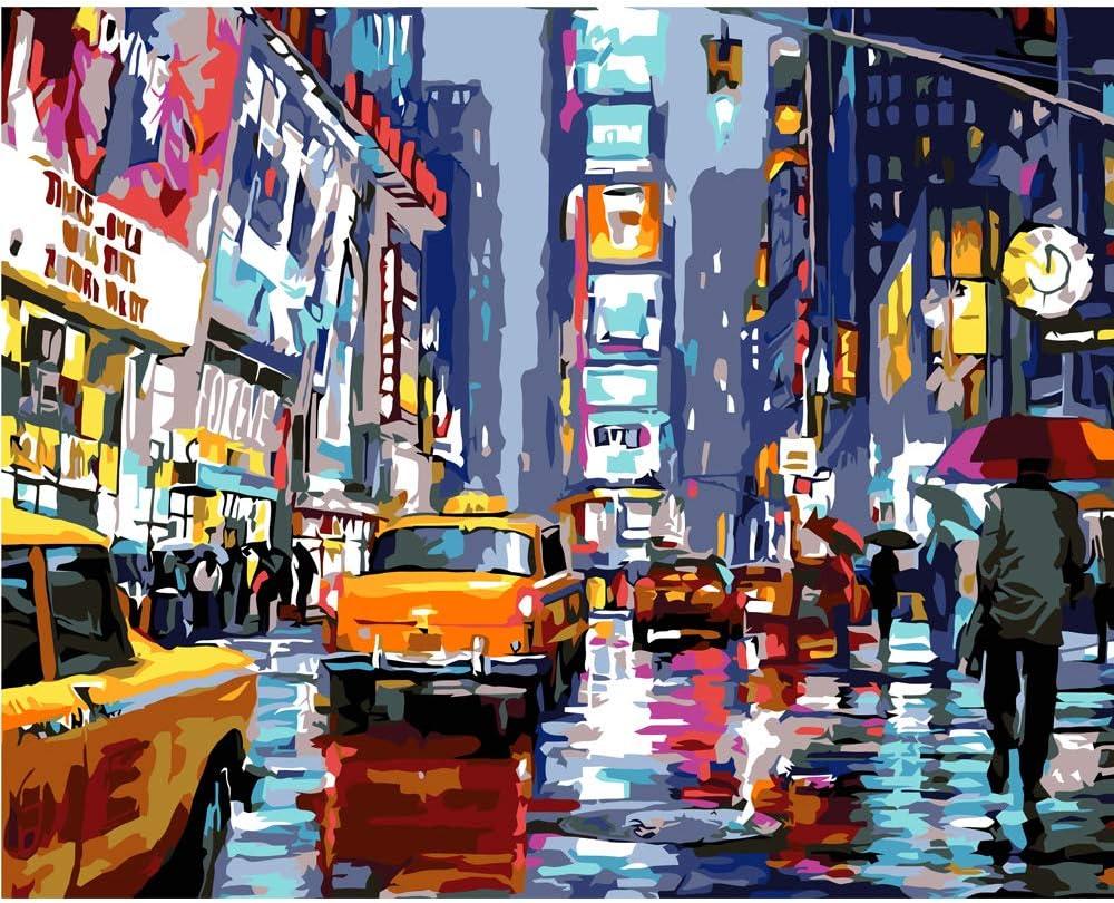 QUITEDEW Paint by Numbers Kit for Adults,Times Square Adult Paint by Number Kits,Street Scenery,Manhattan Square Painting by Number Adult City Night View 16 x 20 Inch