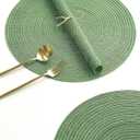 Floroom 15 Inch Round Braided Placemats Set of 4, Washable Heat Resistant Cotton Polyester Circle Place Mats for Kitchen Dining Table - Forest Green