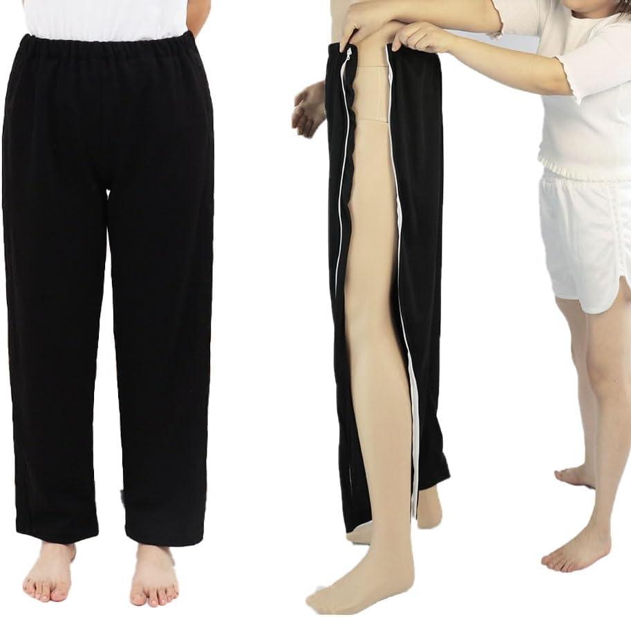 DEEYOTA Bedridden Patient Gown,Full-Open Zipper Patient Gown,Post-Operative Nursing Pants,Hospitalization/Home Care Gown (XX-Large, Black)