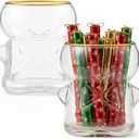 2 Pcs Christmas Gingerbread Man Drinking Glasses, 20oz Christmas Gingerbread Man Clear Glass Mug Novelty Stemless Glass with Gold Rim Xmas Creative Coffee Milk Juice Cup for Party Supply